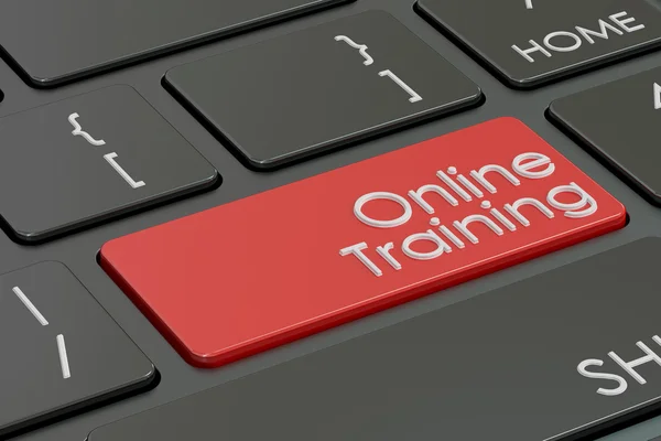 Treinamento online, tecla de atalho vermelha no teclado, renderização 3D — Fotografia de Stock