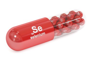 Kapsül ile Se selenyum öğe besin takviyesi, 3d renderin