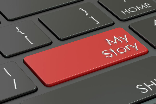 Моя концепция истории, красная горячая клавиша на клавиатуре. 3D рендеринг
