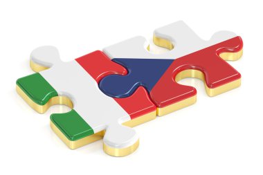 Çek Cumhuriyeti ve İtalya bulmacalar bayraklar, 3d render