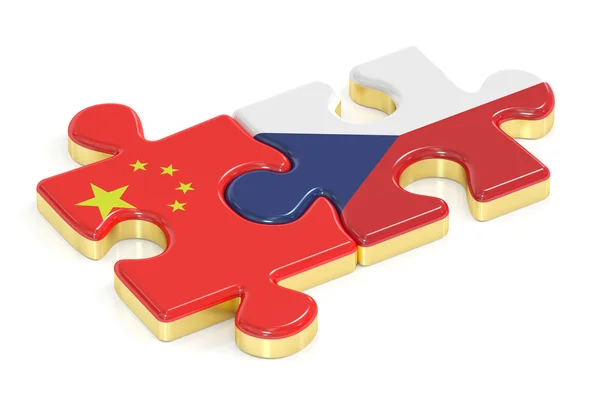 República Checa y China rompecabezas de banderas, representación 3D — Foto de Stock