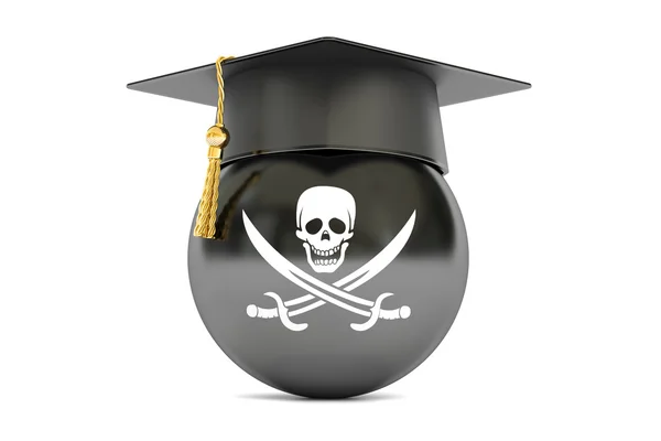 Bandera pirata con una gorra de graduación, representación 3D —  Fotos de Stock