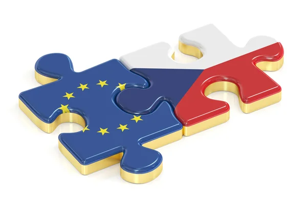 República Checa y la UE rompecabezas de banderas, representación 3D —  Fotos de Stock
