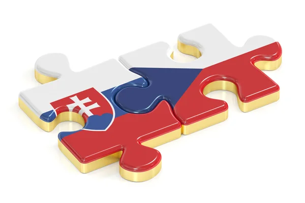 República Checa e Eslováquia puzzles de bandeiras, renderização 3D — Fotografia de Stock