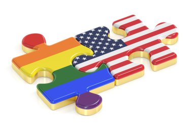 Eşcinsel gurur gökkuşağı ve ABD bayrakları, 3d render bulmacalar