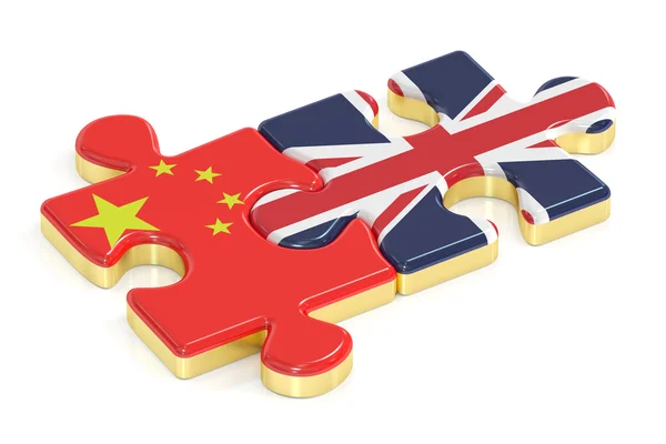 Rompecabezas de China y Reino Unido de banderas, renderizado 3D — Foto de Stock