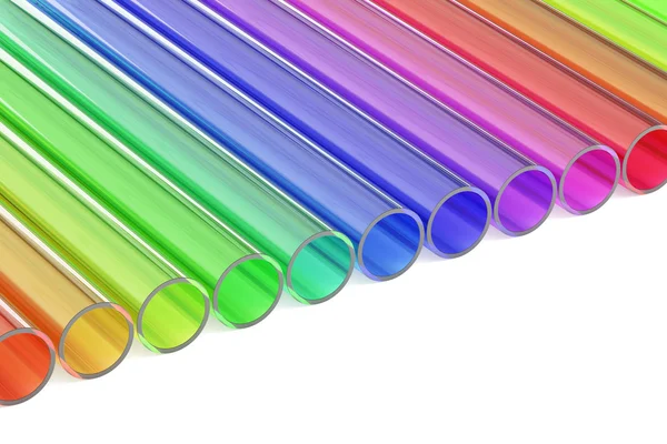 Tubi in plastica acrilica colorata, rendering 3D — Foto Stock