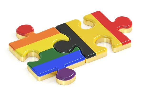 从旗帜，3d 渲染的同性恋骄傲彩虹和比利时谜题 — 图库照片