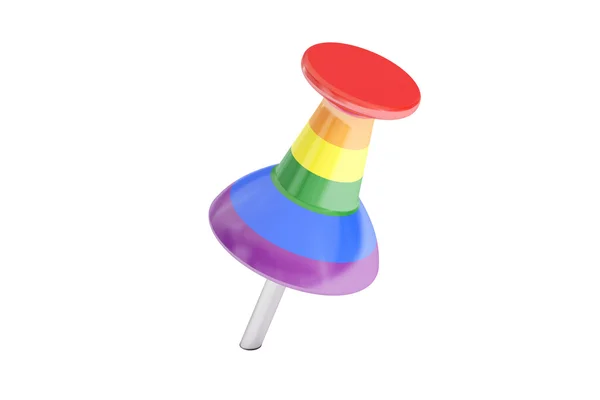 Drucknadel mit Flagge des Gay Pride Regenbogens, 3D-Rendering — Stockfoto