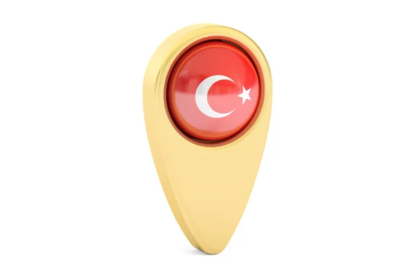 Penunjuk peta dengan bendera Turki, render 3D — Stok Foto