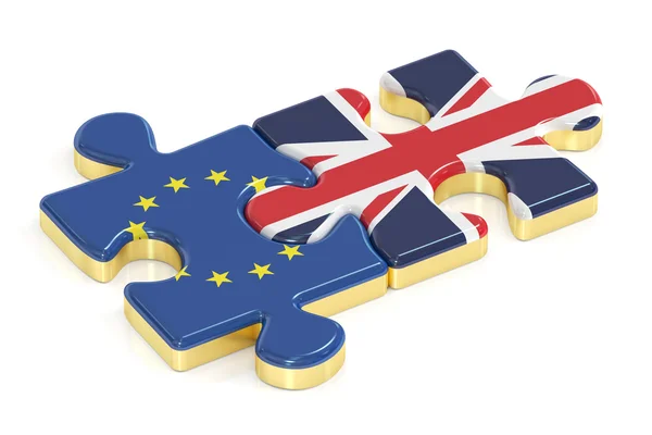 Puzzles UE et Royaume-Uni à partir de drapeaux, rendu 3D — Photo
