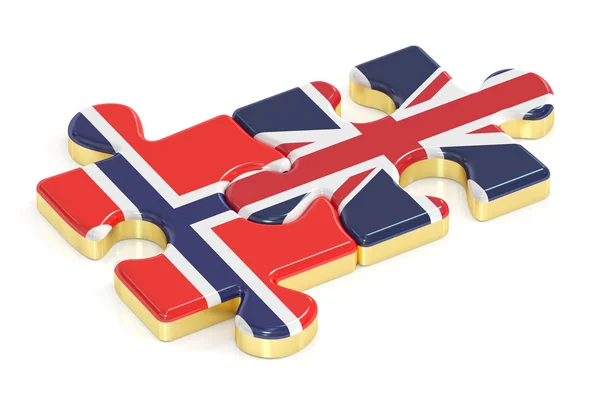 Norge och Storbritannien pussel från flaggor, 3d-rendering — Stockfoto