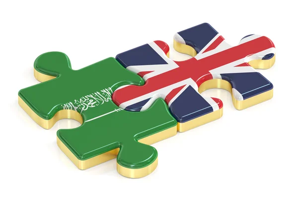 Саудівська Аравія і Великобританії загадки з прапорами, 3d-рендерінг — стокове фото