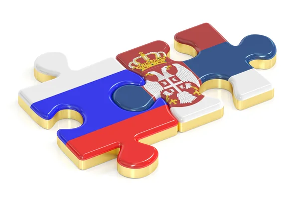 Servië en Rusland puzzels van vlaggen, 3D-rendering — Stockfoto