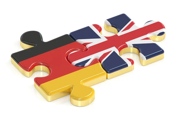 Quebra-cabeças do Reino Unido e da Alemanha de bandeiras, renderização 3D — Fotografia de Stock