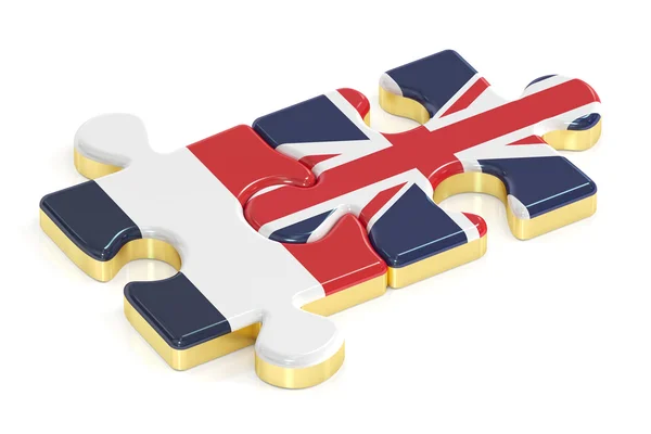 França e Reino Unido puzzles de bandeiras, renderização 3D — Fotografia de Stock