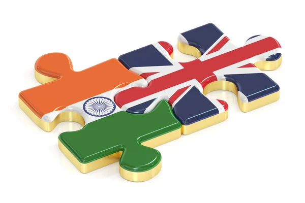 Hindistan ve Birleşik Krallık bulmacalar bayraklar, 3d render — Stok fotoğraf