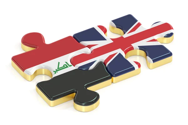 Ирак и Великобритания головоломки из флагов, 3D рендеринг — стоковое фото