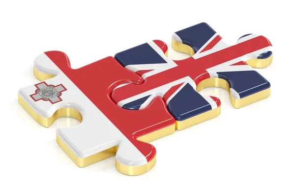 Malta e Reino Unido puzzles de bandeiras, renderização 3D — Fotografia de Stock