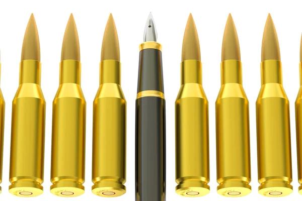 Pen and bullets, 3D rendering — Stock Photo, Image