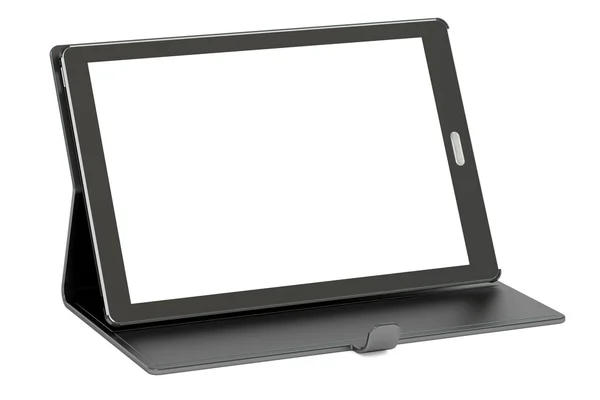 Tablet-Computer mit leerem Bildschirm und Hülle, 3D-Rendering — Stockfoto