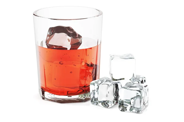 Glass with alcohol drink and ice, 3D rendering — Stock Photo, Image