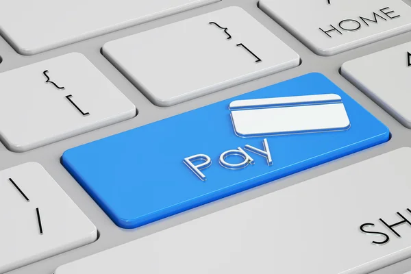 Botón de teclado azul de pago, renderizado 3D —  Fotos de Stock