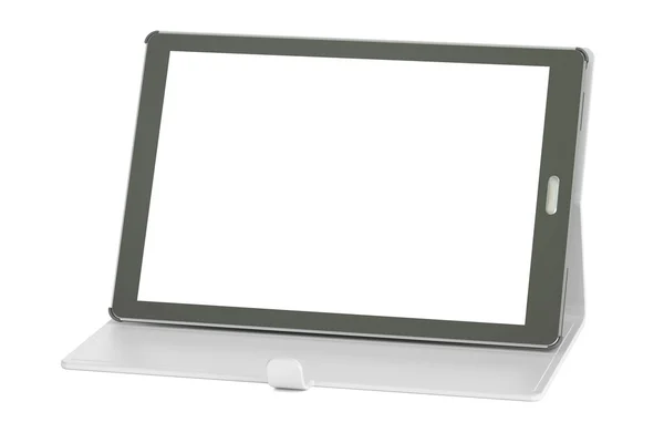 Computer tablet con schermo bianco e custodia, rendering 3D — Foto Stock