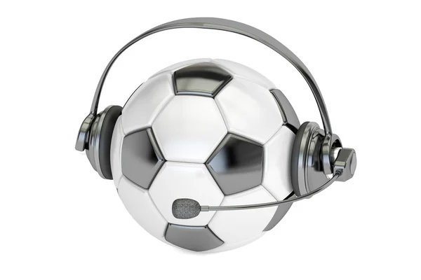 Pallone da calcio con cuffie o cuffie rendering 3D — Foto Stock