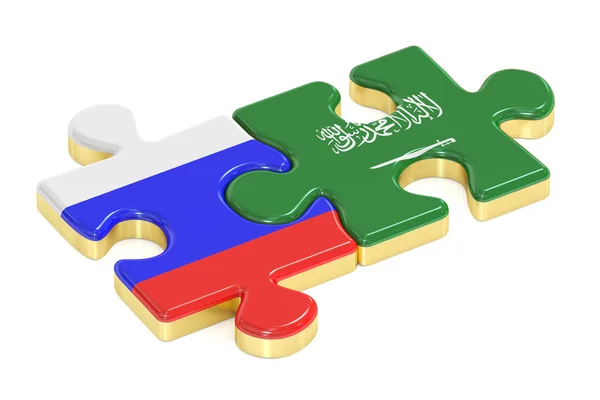 Rusland en Saoedi-Arabië puzzels van vlaggen, 3D-rendering — Stockfoto