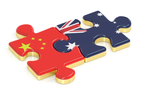 フラグ、3 d レンダリングから中国、オーストラリアのパズル — ストック写真