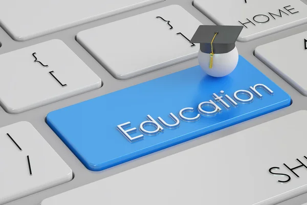 Education button, blue key on  keyboard. 3D rendering — Stock Photo, Image