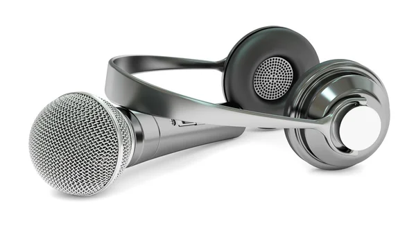 Microphone and headphones, 3D rendering — Stock Photo, Image