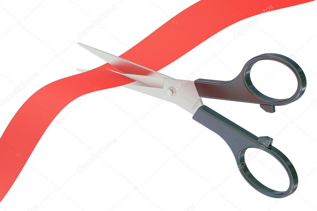 Scissors and ribbon, 3D rendering