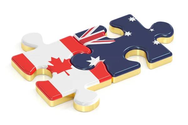Kanada och Australien pussel från flaggor, 3d-rendering — Stockfoto