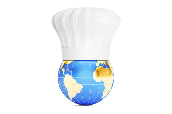 요리사 모자, 국제 요리 개념 지구입니다. 3d renderin — 스톡 사진