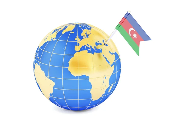 Bandera de pines de Azerbaiyán en el mapa del globo, representación 3D — Foto de Stock