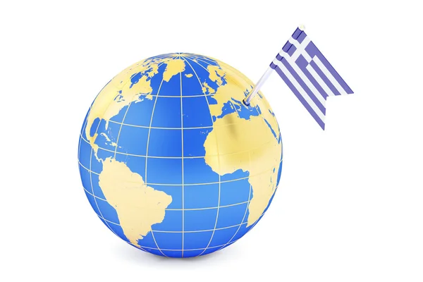 Флаг Греции на карте земного шара, 3D рендеринг — стоковое фото