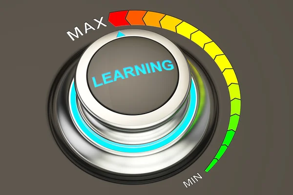 Botão de aprendizagem, nível máximo de aprendizagem. Renderização 3D — Fotografia de Stock
