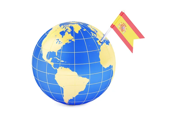 Bandeira de pino espanhol no mapa do globo, renderização 3D — Fotografia de Stock