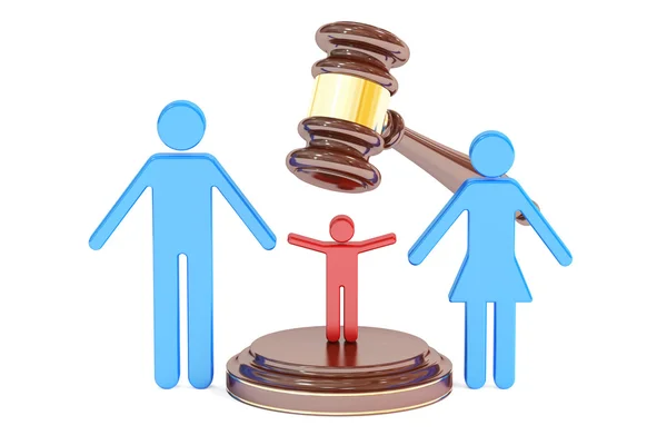 Divorce and custody child concept with gavel and family, 3D rend — Stock Photo, Image