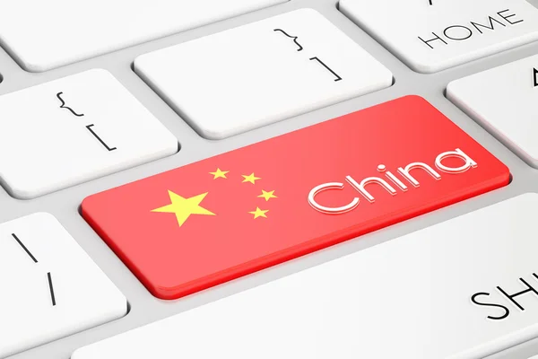 Çin bayrak düğmesini klavye, 3d render — Stok fotoğraf