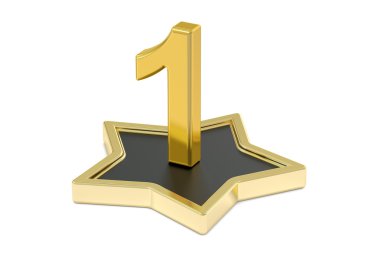 Altın sayı 1 yıldız podyum, 3d render