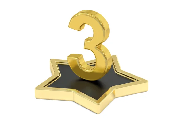 Altın sayı 3 yıldızlı podyum, 3d render — Stok fotoğraf