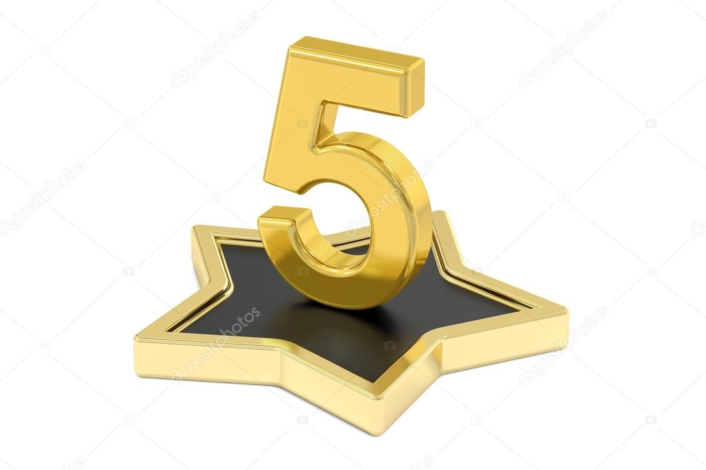 golden number 5 on star podium, 3D rendering