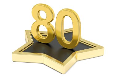 golden number 80 on star podium, award concept. 3D rendering clipart