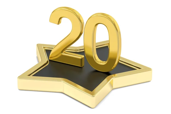 Golden number 20 on star podium, award concept. 3D rendering — Stock Photo, Image