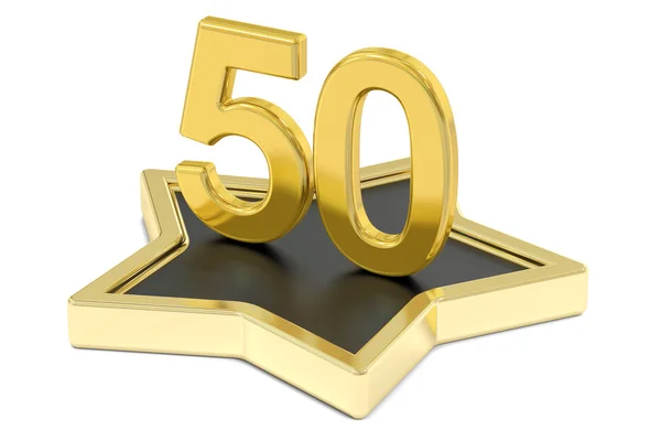 Golden number 50 on star podium, award concept. 3D rendering — Stock Photo, Image