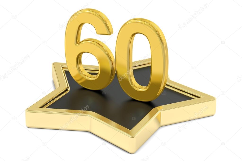 golden number 60 on star podium, award concept. 3D rendering