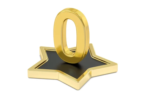 Golden number 0 on star podium, 3D rendering — стоковое фото